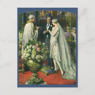 Cartão Postal De Anúncio Casamento Antigo, Noiva e Noivo Salvam a Data