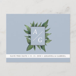 Cartão Postal De Anúncio Casamento Azul Empoeirado Moderno Salvar a Data