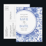 Cartão Postal De Anúncio Casamento Blue Chinoiserie Botânico Salve o Dia<br><div class="desc">Impressione seus convidados com este cartão de salve o dia sofisticado. O elegante design de chinoiserie apresenta flores botânicas e padrão de folhagem em azul delft e branco. Use os campos de texto para personalizar o cartão com suas próprias palavras e detalhes. Se você quiser alterar o estilo da fonte,...</div>