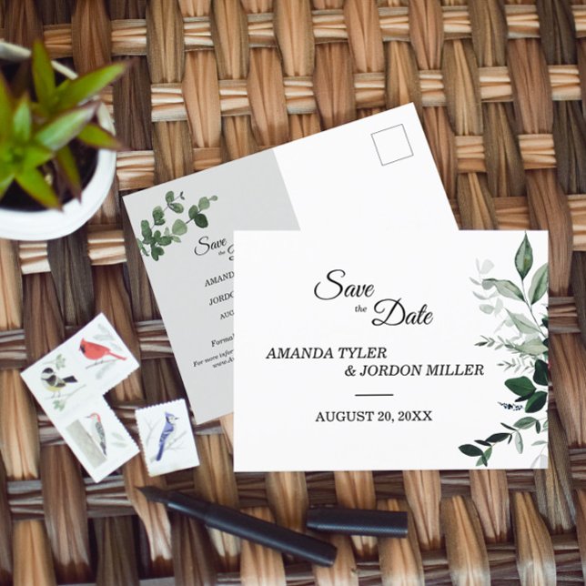 Cartão Postal De Anúncio Casamento Botânico Neutro Salve o Cartão-Postal (Criador carregado)