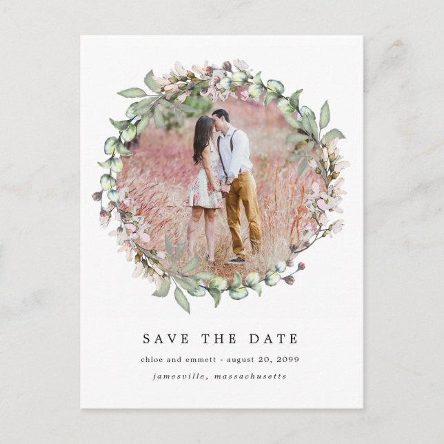 Cartão Postal De Anúncio Casamento Botânico Rustic Boho Salvar a Data (Frente)