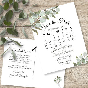 Cartão Postal De Anúncio Casamento branco do calendário Eucalipto Salvar a