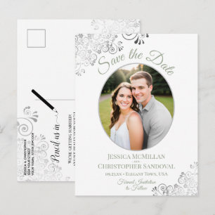 Cartão Postal De Anúncio Casamento Branco do Silver Lace Sage Salvar a Foto