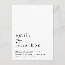Cartão Postal De Anúncio Casamento branco preto minimalista Salve a data