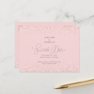 Cartão Postal De Anúncio Casamento brilhante rosa e prateado Salve o Glam d