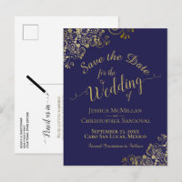 Casamento Caligrafia em Ouro Save the Date Azul Ma