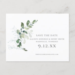Cartão Postal De Anúncio Casamento Chic Eucalyptus Greenery Salvar a Data