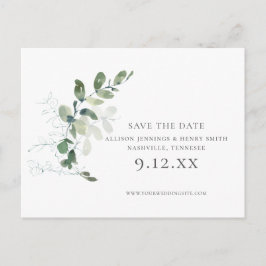 Cartão Postal De Anúncio Casamento Chic Eucalyptus Greenery Salvar a Data