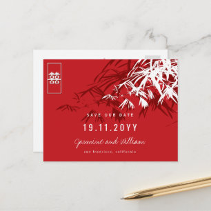 Cartão Postal De Anúncio Casamento Chinês Bambu Zen Moderno Salve a Data