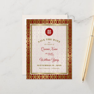 Cartão Postal De Anúncio Casamento Chinês Felicidade Dupla Salva Data