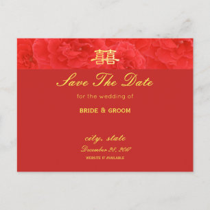 Cartão Postal De Anúncio Casamento Chinês Rosa vermelha Romântica Salvar Da