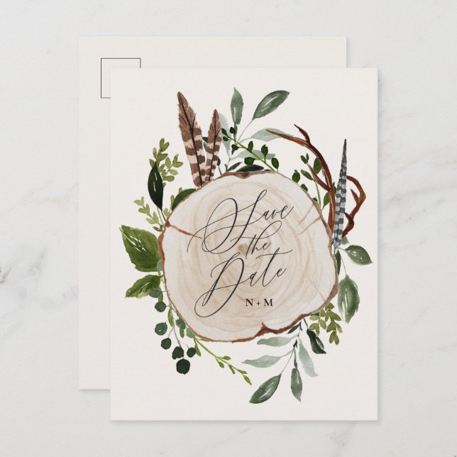 Cartão Postal De Anúncio Casamento com fatia de madeira russa salvar o conv (Frente/Verso)