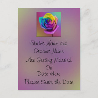 Cartão Postal De Anúncio Casamento com Flor Rosa Arco-Íris Salve a data