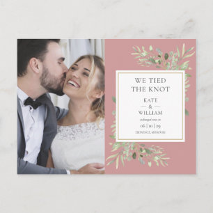 Cartão Postal De Anúncio Casamento com Foto de Folhagem Rosa Empoeirada