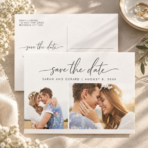 Cartão Postal De Anúncio Casamento com Foto Dupla com Script Minimalista pa