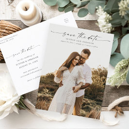 Cartão Postal De Anúncio Casamento com Foto em Letra Elegante Salvar a Data