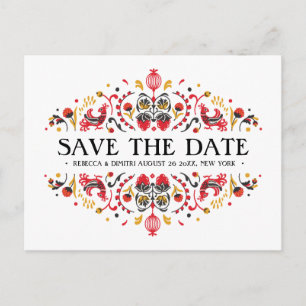 Cartão Postal De Anúncio Casamento com Khokhloma, Arte Popular Russa