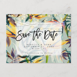 Cartão Postal De Anúncio casamento com luzes florais tropicais, exceto cart