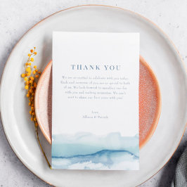 Cartão Postal De Anúncio Casamento com Oceano Azul Aquarela Obrigado Nota