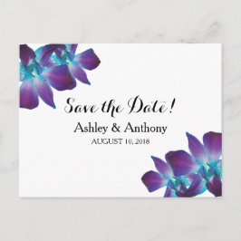 Cartão Postal De Anúncio Casamento com Orquídea Azul Dendrobium Salve a Dat
