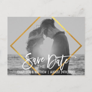 Cartão Postal De Anúncio Casamento com Roteiro de Ouro ÚNICO SALVE A DATA c