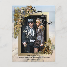 Cartão Postal De Anúncio Casamento com Steampunk pelo Mar Salve a Data