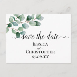 Cartão Postal De Anúncio Casamento com Verde de Eucalipto Moderno