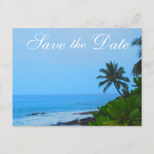 Cartão Postal De Anúncio Casamento da árvore de palma de praia Salve a data