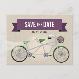 Cartão Postal De Anúncio Casamento da Bicicleta Verde Tandem Salve a Data 2