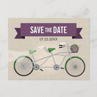 Cartão Postal De Anúncio Casamento da Bicicleta Verde Tandem Salve a Data 2