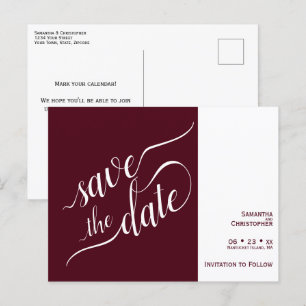 Cartão Postal De Anúncio Casamento da Burgundia da Caligrafia Elegante Salv