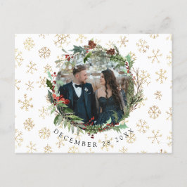 Cartão Postal De Anúncio Casamento Da Época De Natal Salve A Data