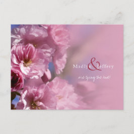 Cartão Postal De Anúncio casamento da primavera floresce de cerejeira rosa
