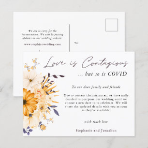 Cartão Postal De Anúncio Casamento de Amor é Contagioso Adiados COVID19 Flo