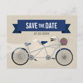 Cartão Postal De Anúncio Casamento de Bicicleta Azul Tandem Escuro Salve a 