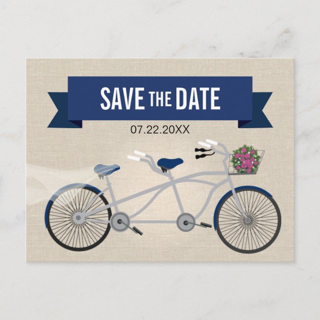 Cartão Postal De Anúncio Casamento de Bicicleta Azul Tandem Escuro Salve a  (Frente)