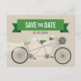 Cartão Postal De Anúncio Casamento de Bicicleta Verde Tandem Salve a Data