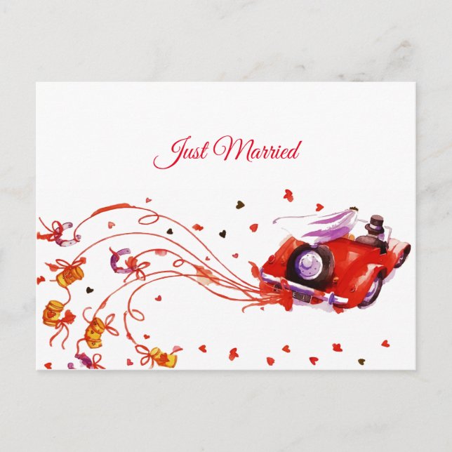 Cartão Postal De Anúncio Casamento de Casal Doce Recém-Casados Aquarela  (Frente)