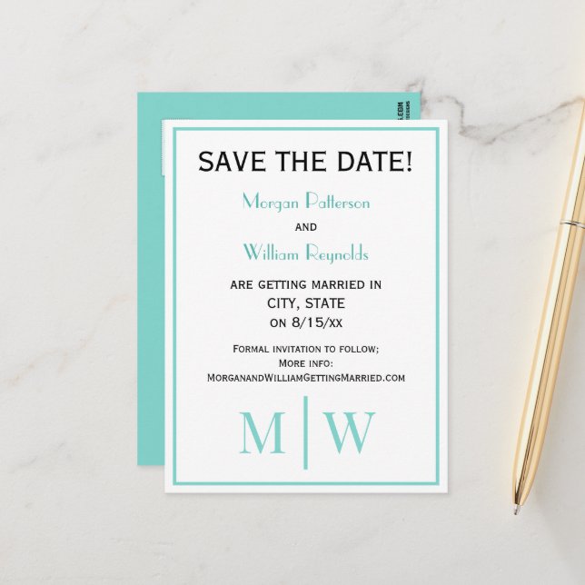 Cartão Postal De Anúncio Casamento de Casal Simples 2 Monogramas Iniciais V (Frente/Verso In Situ)