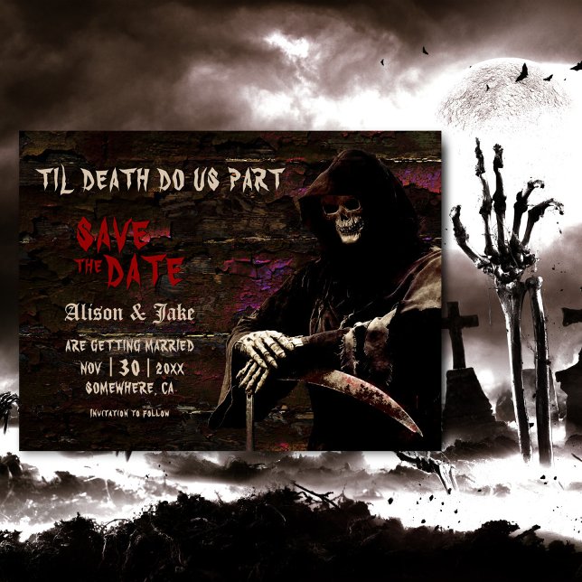 Cartão Postal De Anúncio Casamento De Caveira Gótica Salvar A Data (Criador carregado)