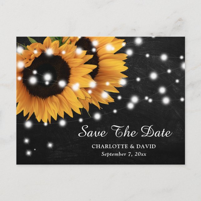 Cartão Postal De Anúncio Casamento De Chalkboard Sunflower Salvar A Data (Frente)
