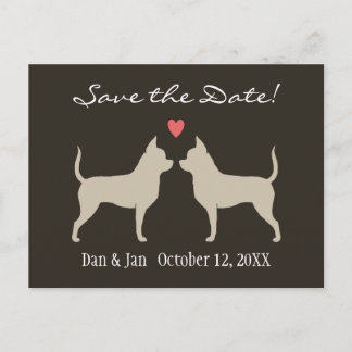 Cartão Postal De Anúncio Casamento de Chihuahuas Salve a Data