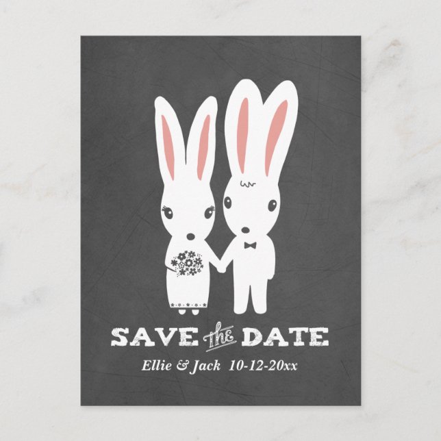Cartão Postal De Anúncio Casamento de Coelhos Save the Date (Frente)