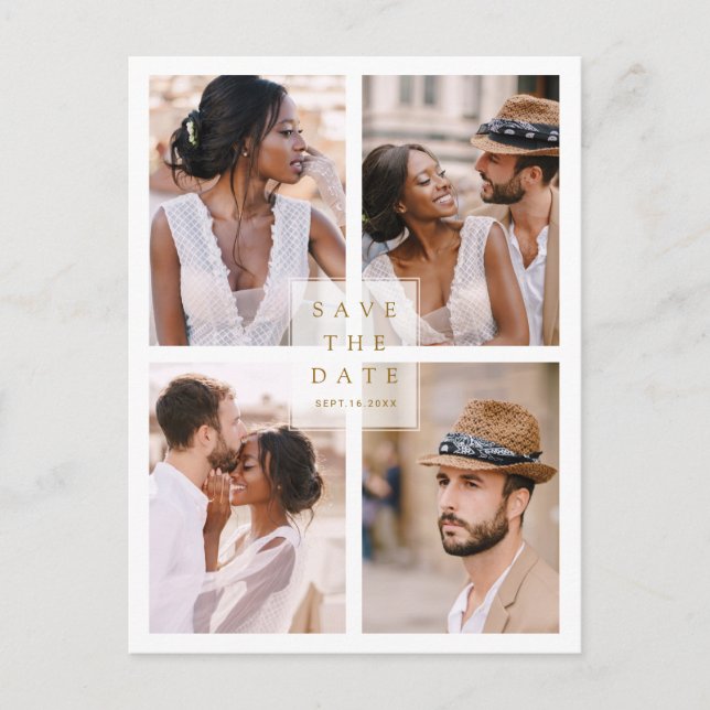 Cartão Postal De Anúncio Casamento de Colagem de Fotos Moderno 4 Dourado Sa (Frente)