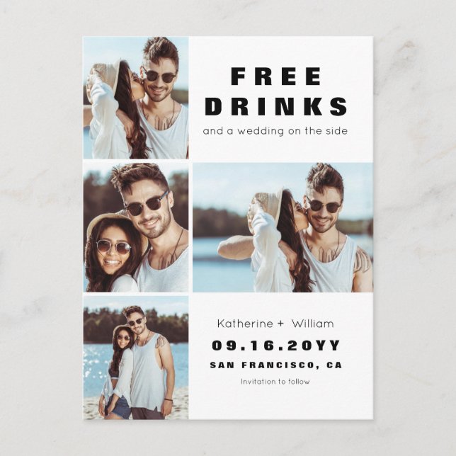 Cartão Postal De Anúncio Casamento de Colagem de Fotos Moderno 4 Salve noss (Frente)