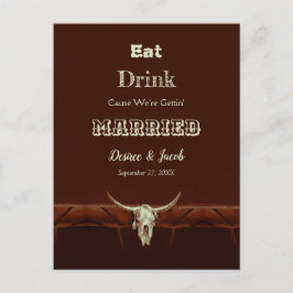 Cartão Postal De Anúncio Casamento de Comida e Bebida Rústico Touro Caveira