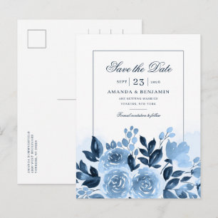 Cartão Postal De Anúncio Casamento de Cor de Água Azul com Derragem Floral 