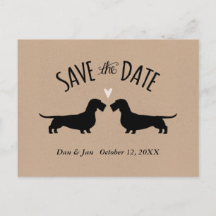 Cartão Postal De Anúncio Casamento de Dachshunds de Pelo Duro Salve a Data