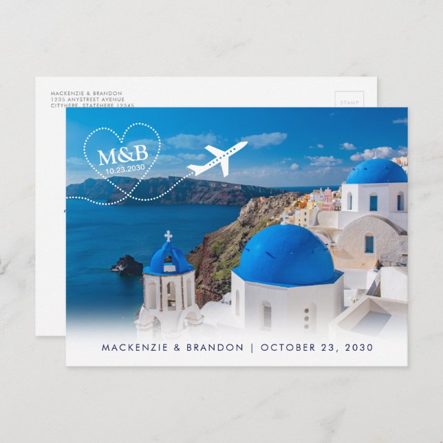 Cartão Postal De Anúncio Casamento de Destino da Grécia Santorini Salvar a  (Frente/Verso)