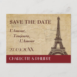 Cartão Postal De Anúncio Casamento de Destino de Paris Salvar a Data